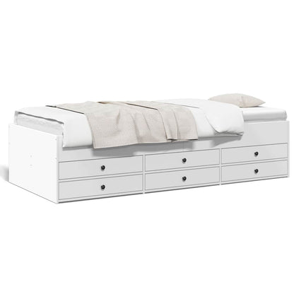 Divano Letto con Cassetti senza Materasso Bianco 100x200 cm