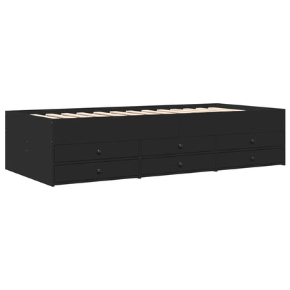 Divano Letto con Cassetti senza Materasso Nero 100x200 cm