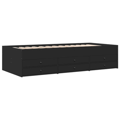Divano Letto con Cassetti senza Materasso Nero 90x200 cm