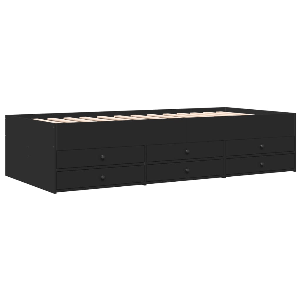 Divano Letto con Cassetti senza Materasso Nero 90x190 cm