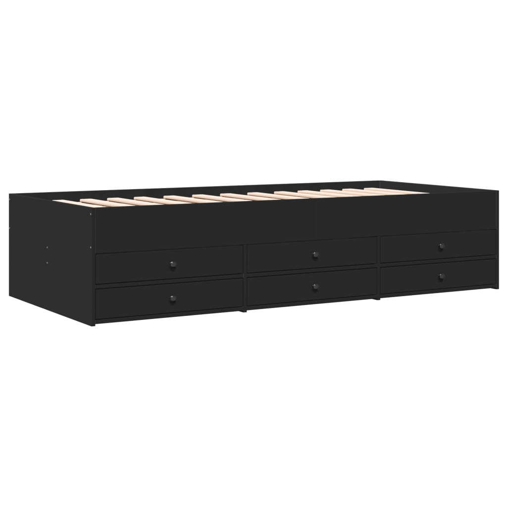 Divano Letto con Cassetti senza Materasso Nero 75x190 cm
