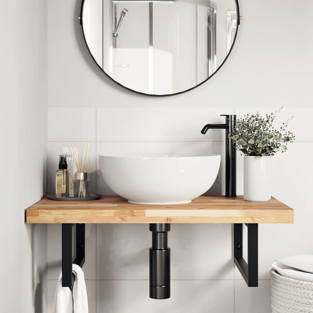 Piano da Bagno Non Trattato 80x50x4 cm Legno Massello di Acacia