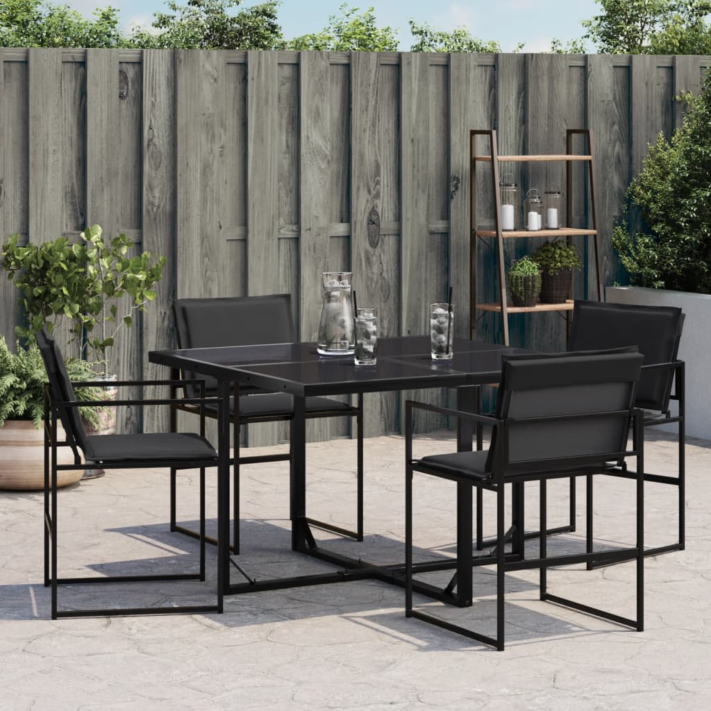 Sedie da Giardino con Cuscini 4 pz Neri in Acciaio e Textilene