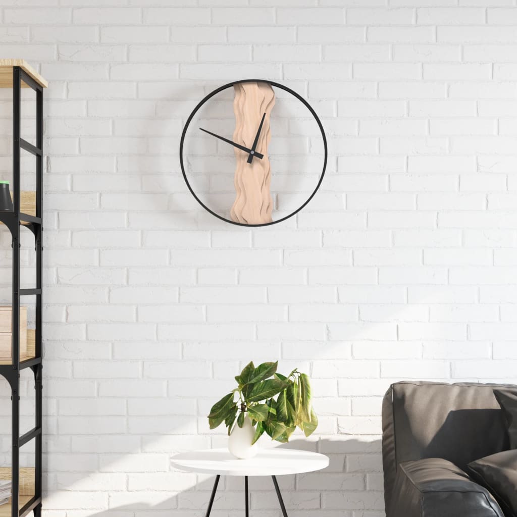 Orologio a Parete Marrone Ã˜35 cm in Ferro e Legno di Quercia