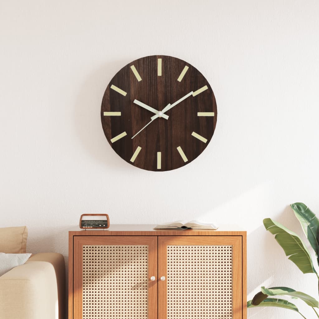 Orologio a Parete con Ore e Lancette Luminose Marrone Ã˜30 cm