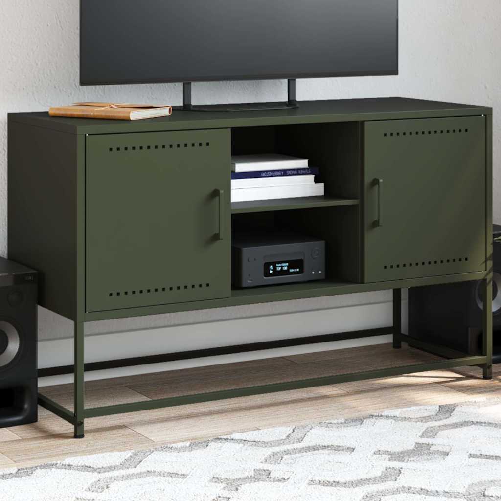 Mobile TV Verde Oliva 100,5x39x60,5 cm in Acciaio