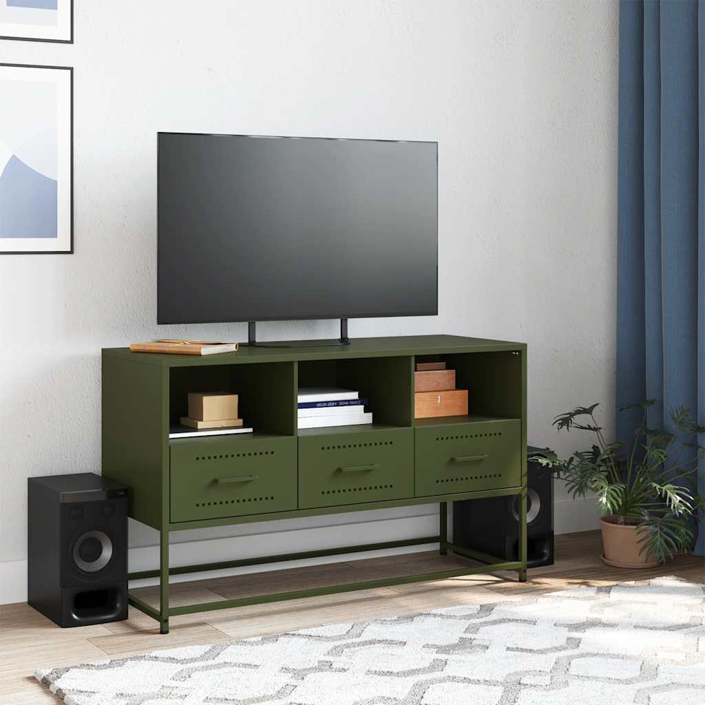 Mobile TV Verde Oliva 100,5x39x60,5 cm in Acciaio