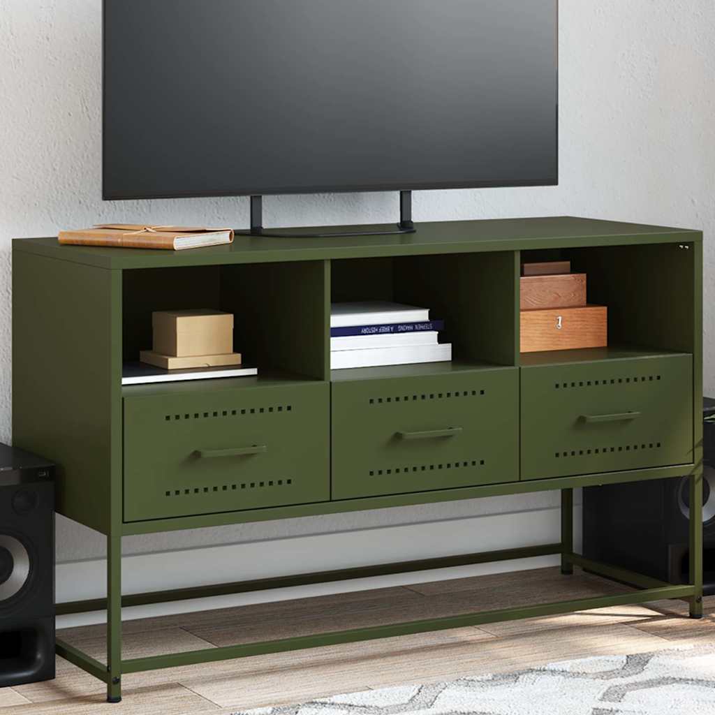 Mobile TV Verde Oliva 100,5x39x60,5 cm in Acciaio