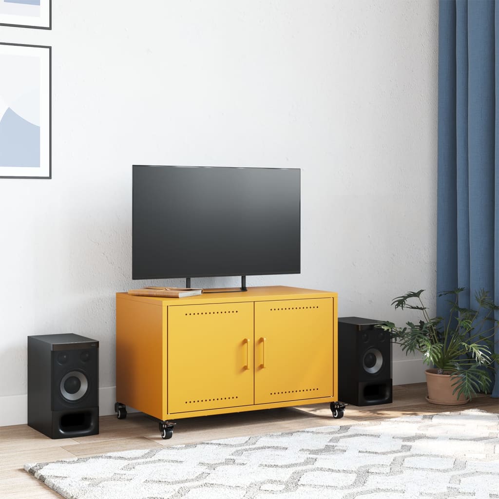 Mobile TV Giallo Senape 68x39x43,5cm Acciaio Laminato a Freddo