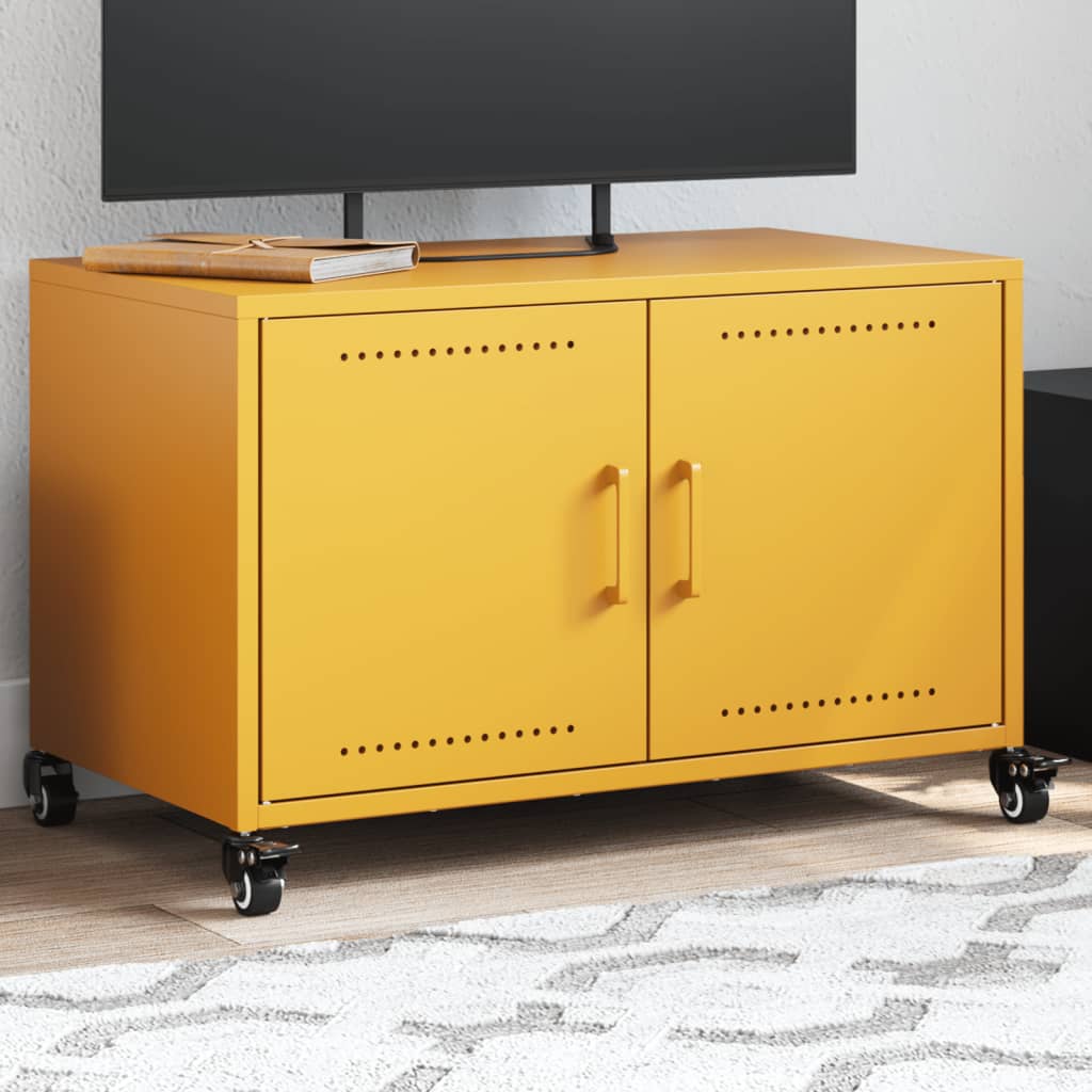 Mobile TV Giallo Senape 68x39x43,5cm Acciaio Laminato a Freddo