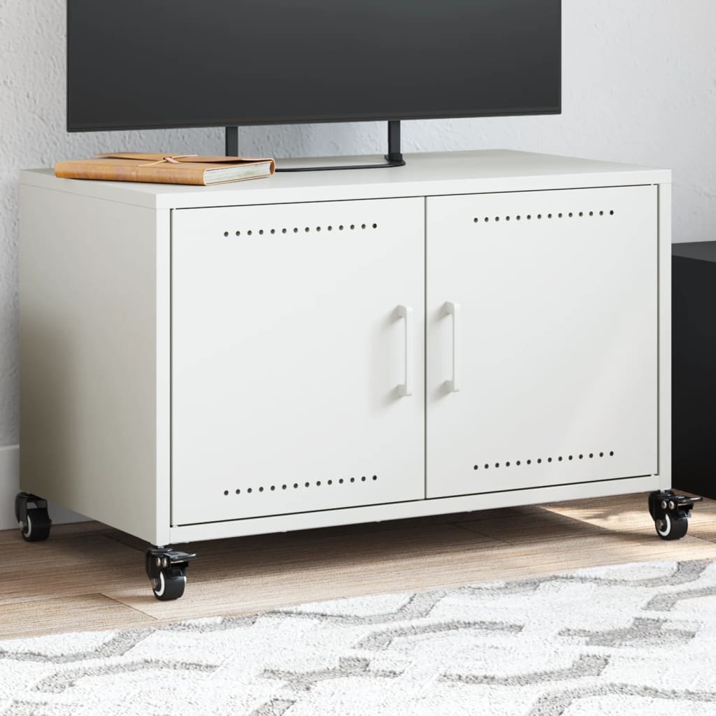 Mobile TV Bianco 68x39x43,5 cm in Acciaio Laminato a Freddo