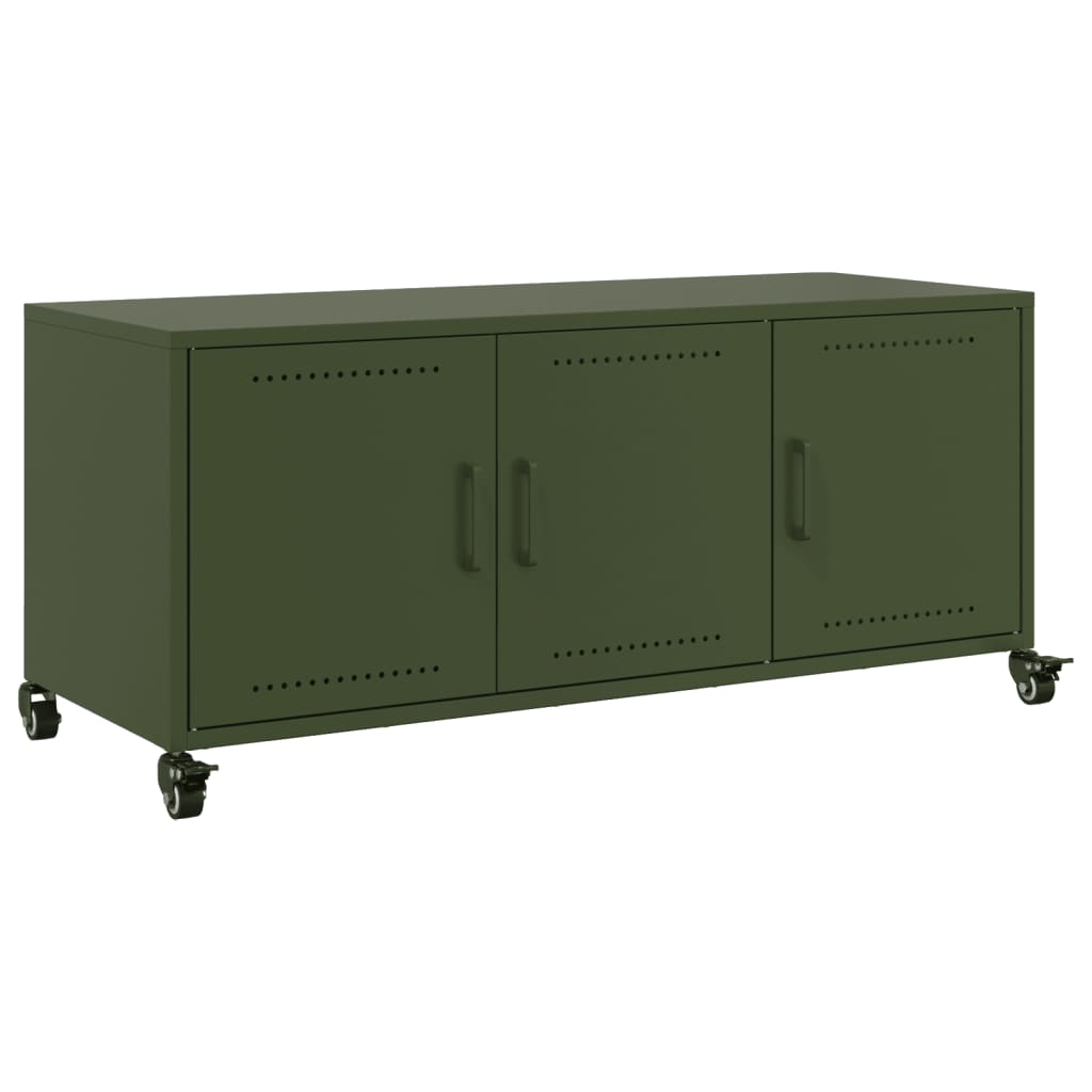 Mobile TV Verde Oliva 100,5x39x43,5cm Acciaio Laminato a Freddo