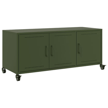 Mobile TV Verde Oliva 100,5x39x43,5cm Acciaio Laminato a Freddo