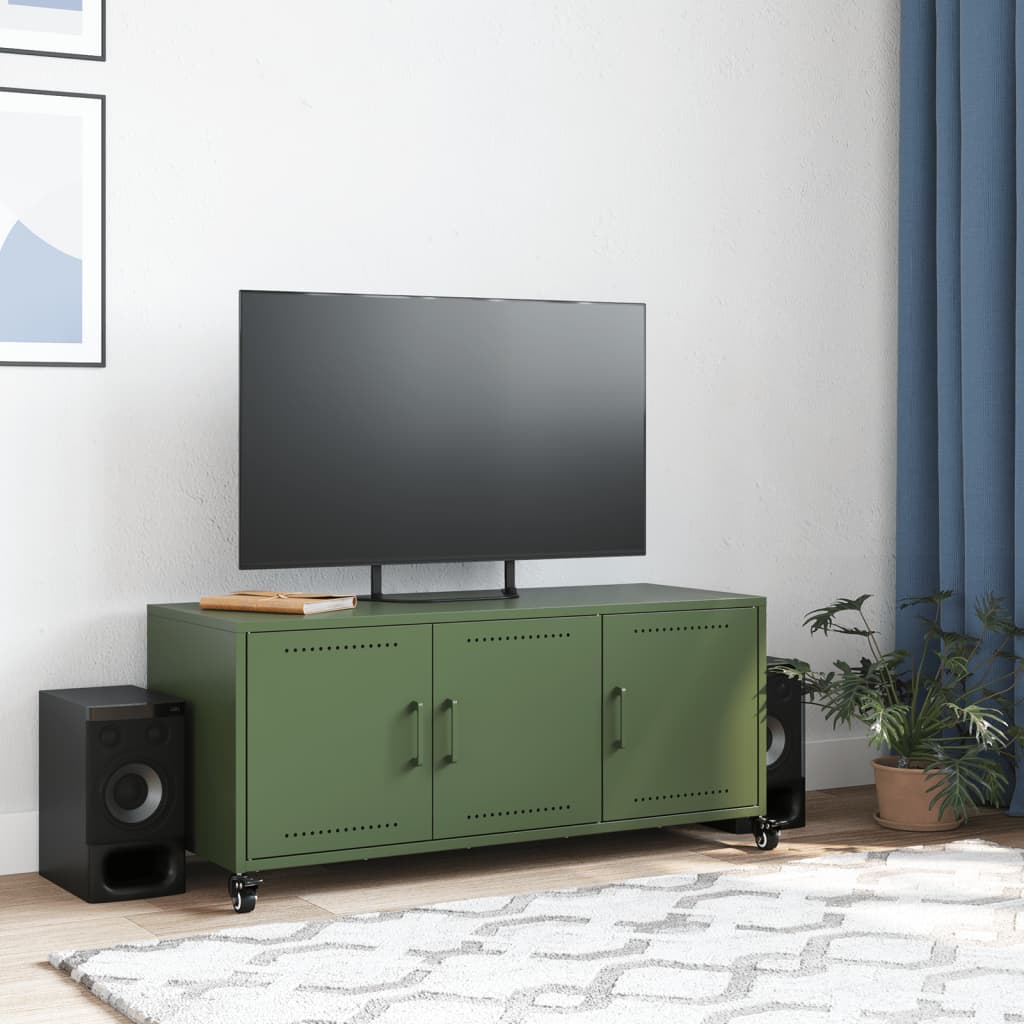 Mobile TV Verde Oliva 100,5x39x43,5cm Acciaio Laminato a Freddo