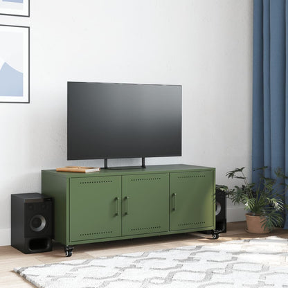 Mobile TV Verde Oliva 100,5x39x43,5cm Acciaio Laminato a Freddo