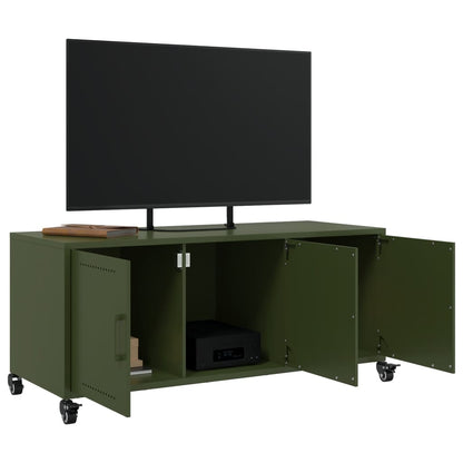 Mobile TV Verde Oliva 100,5x39x43,5cm Acciaio Laminato a Freddo