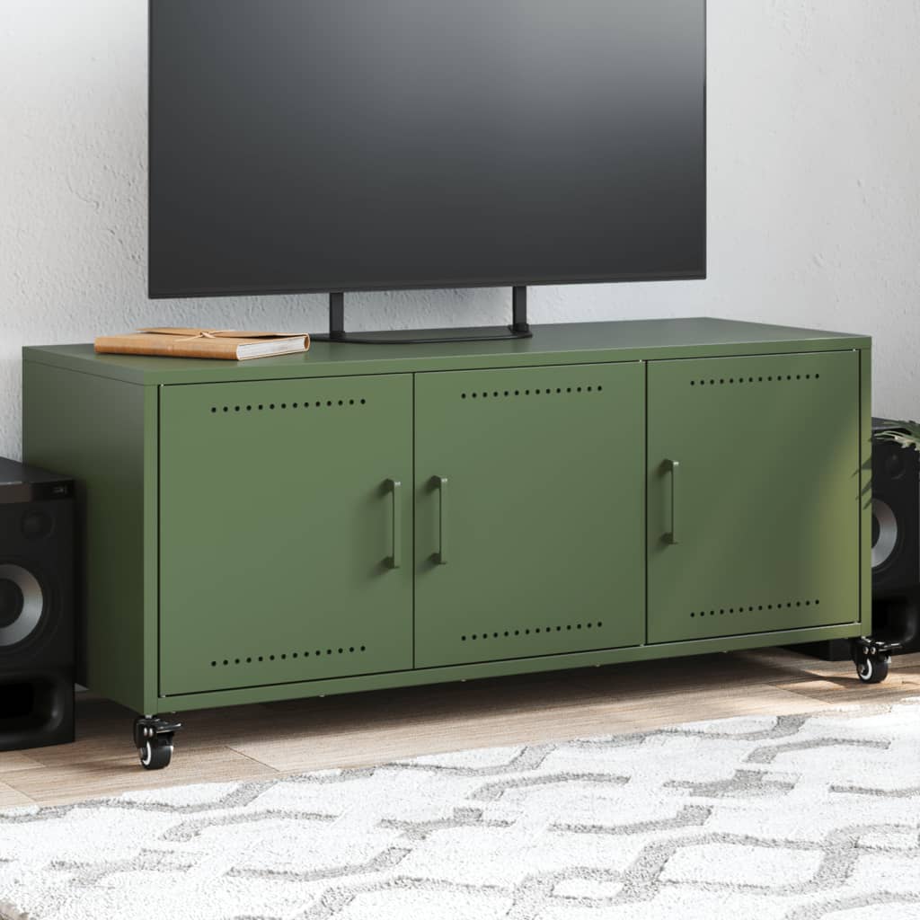 Mobile TV Verde Oliva 100,5x39x43,5cm Acciaio Laminato a Freddo
