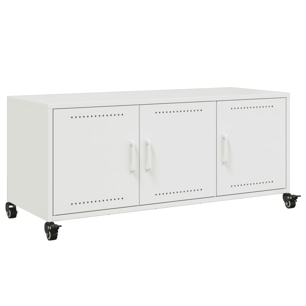 Mobile TV Bianco 100,5x39x43,5 cm in Acciaio Laminato a Freddo
