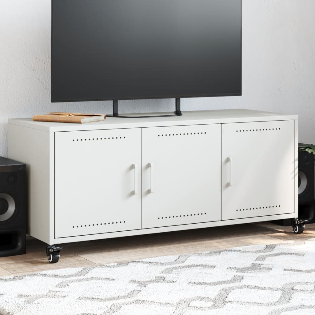 Mobile TV Bianco 100,5x39x43,5 cm in Acciaio Laminato a Freddo