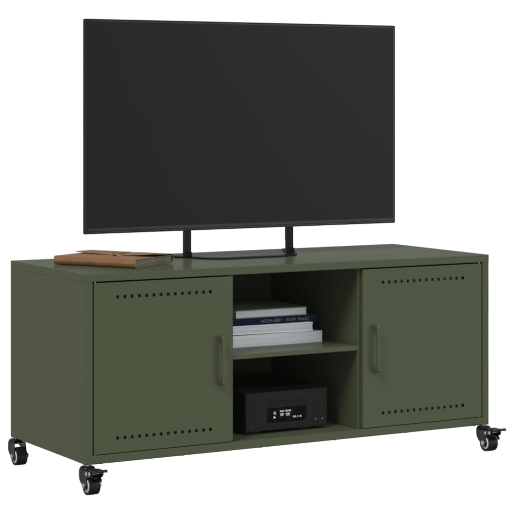 Mobile TV Verde Oliva 100,5x39x43,5 cm in Acciaio