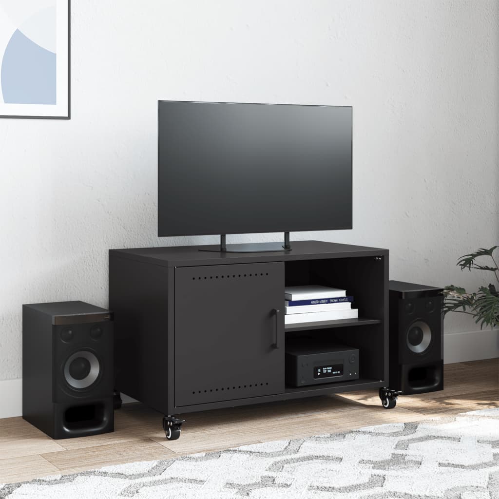 Mobile TV Nero 68x39x43,5cm in Acciaio Laminato a Freddo