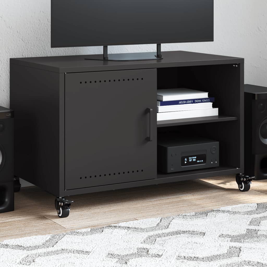 Mobile TV Nero 68x39x43,5cm in Acciaio Laminato a Freddo