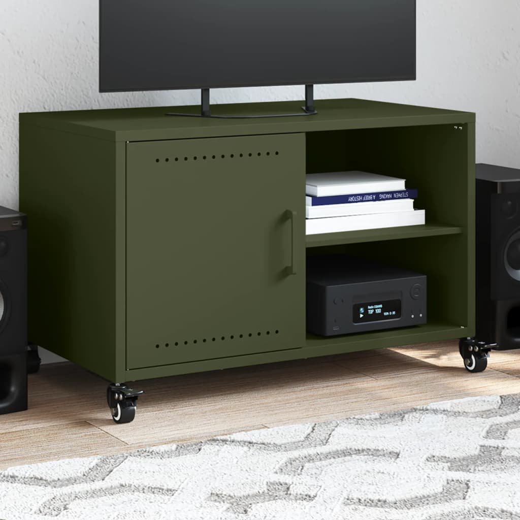 Mobile TV Verde Oliva 68x39x43,5cm in Acciaio Laminato a Freddo