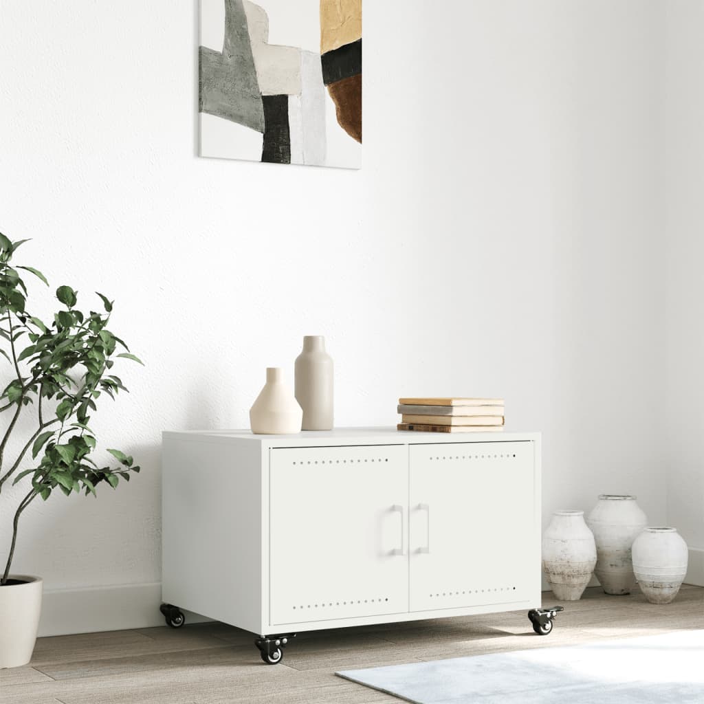 Tavolino Bianco 68x50x43,5 cm in Acciaio Laminato a Freddo