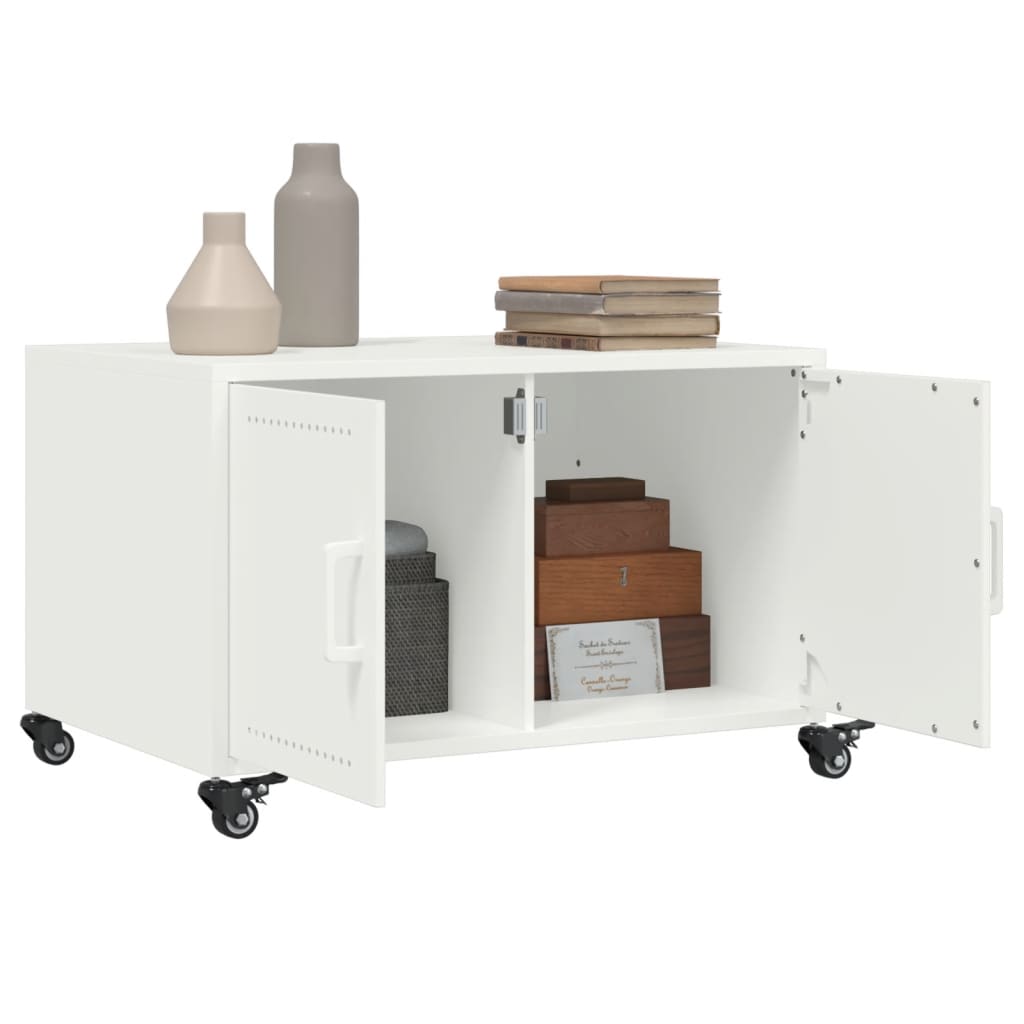 Tavolino Bianco 68x50x43,5 cm in Acciaio Laminato a Freddo