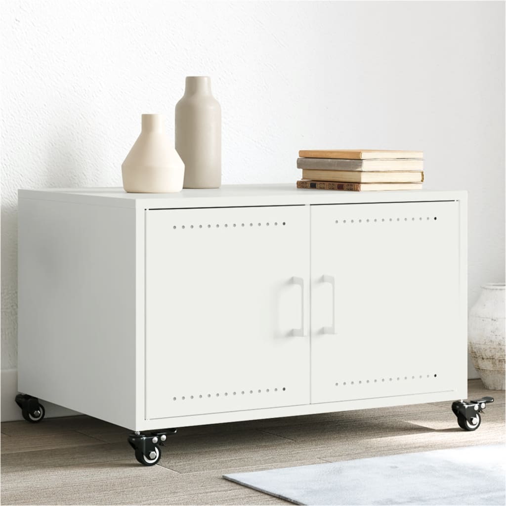 Tavolino Bianco 68x50x43,5 cm in Acciaio Laminato a Freddo