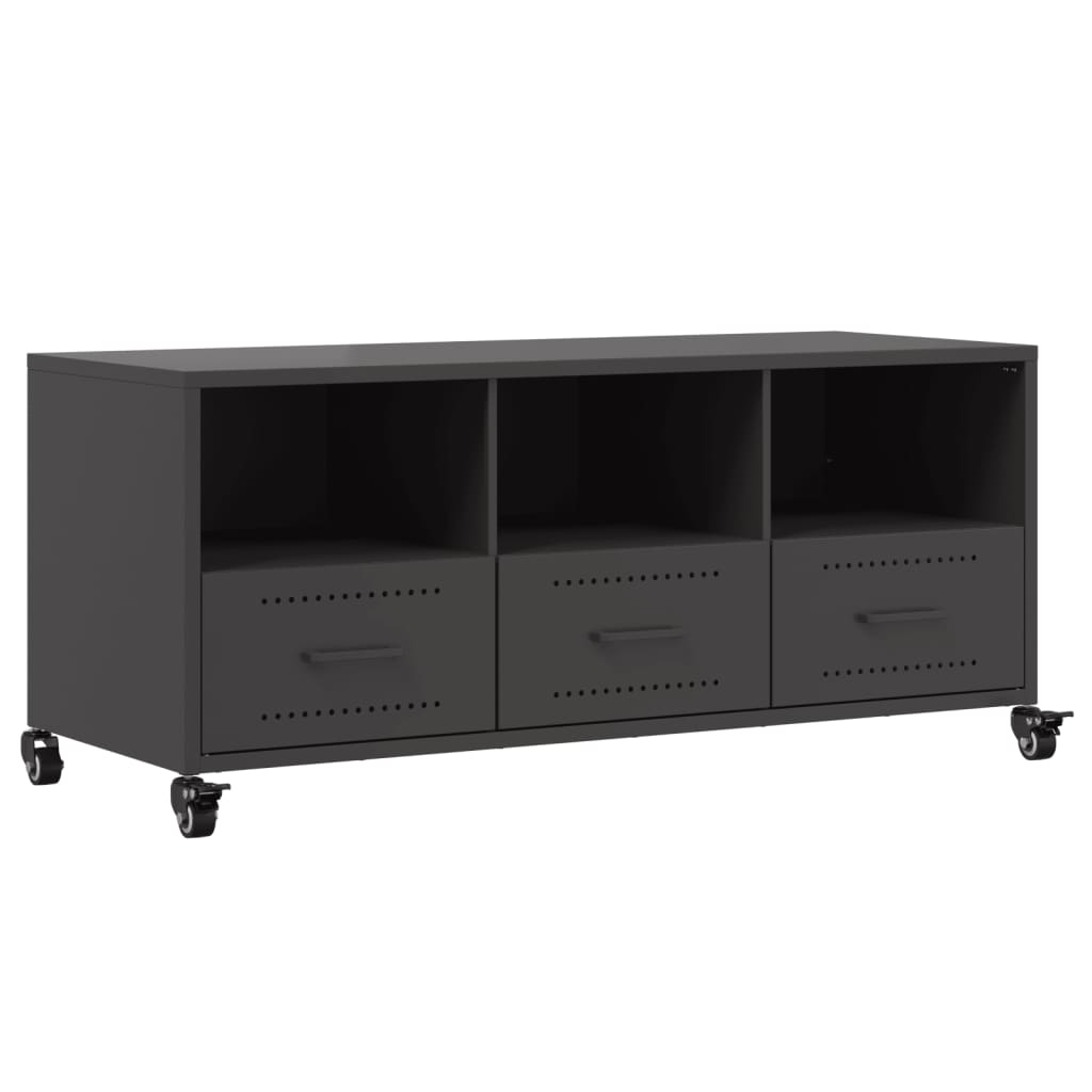 Mobile TV Nero 100,5x39x43,5 cm in Acciaio Laminato a Freddo