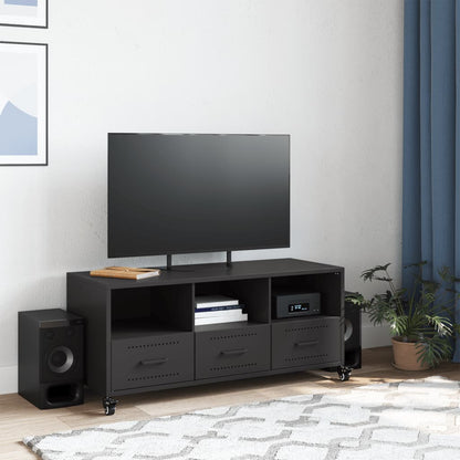 Mobile TV Nero 100,5x39x43,5 cm in Acciaio Laminato a Freddo