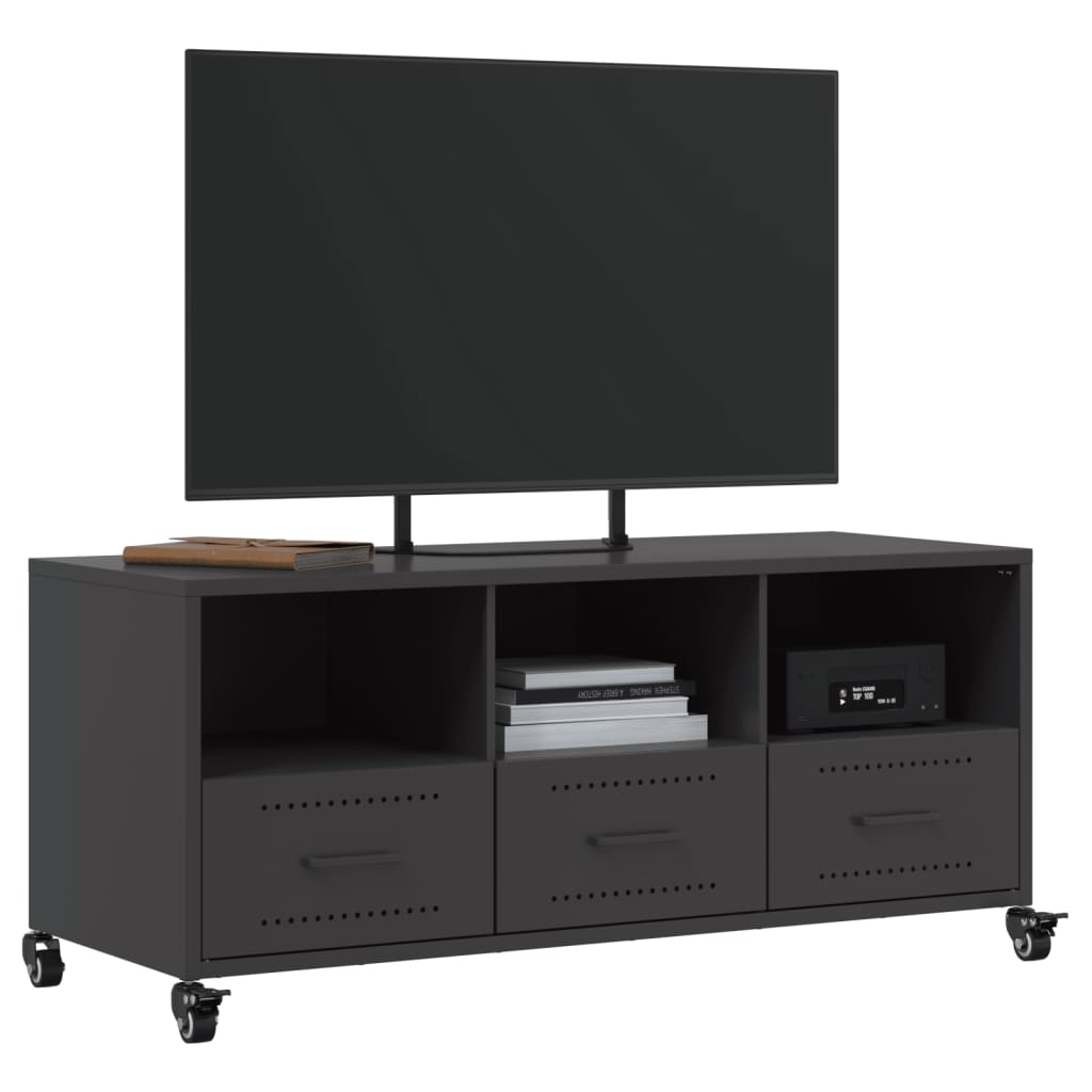 Mobile TV Nero 100,5x39x43,5 cm in Acciaio Laminato a Freddo