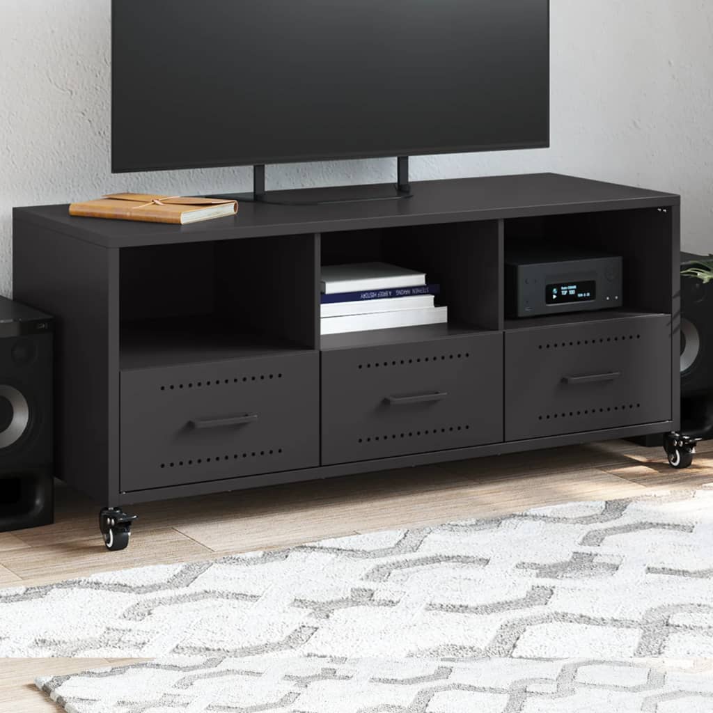Mobile TV Nero 100,5x39x43,5 cm in Acciaio Laminato a Freddo