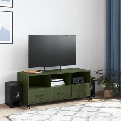 Mobile TV Verde Oliva 100,5x39x43,5 cm in Acciaio