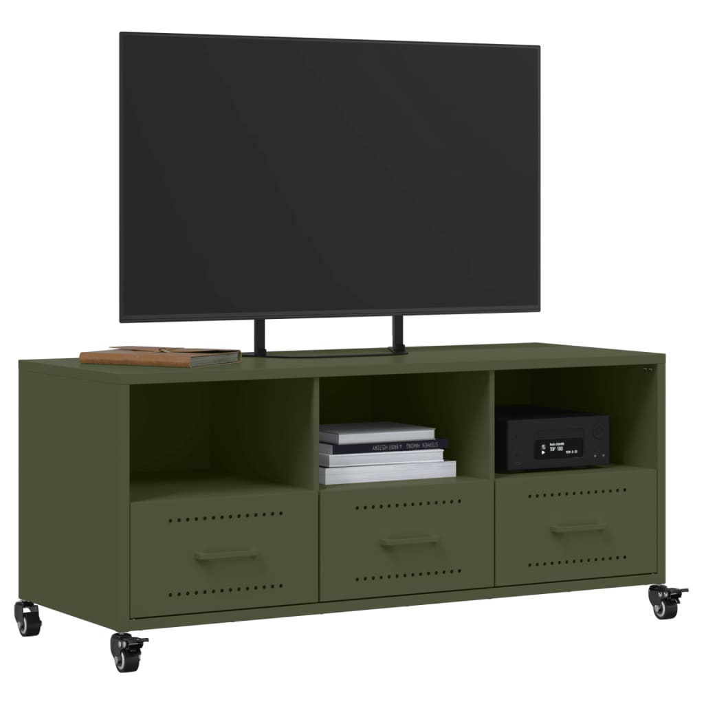 Mobile TV Verde Oliva 100,5x39x43,5 cm in Acciaio