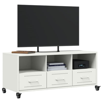 Mobile TV Bianco 100,5x39x43,5 cm in Acciaio Laminato a Freddo