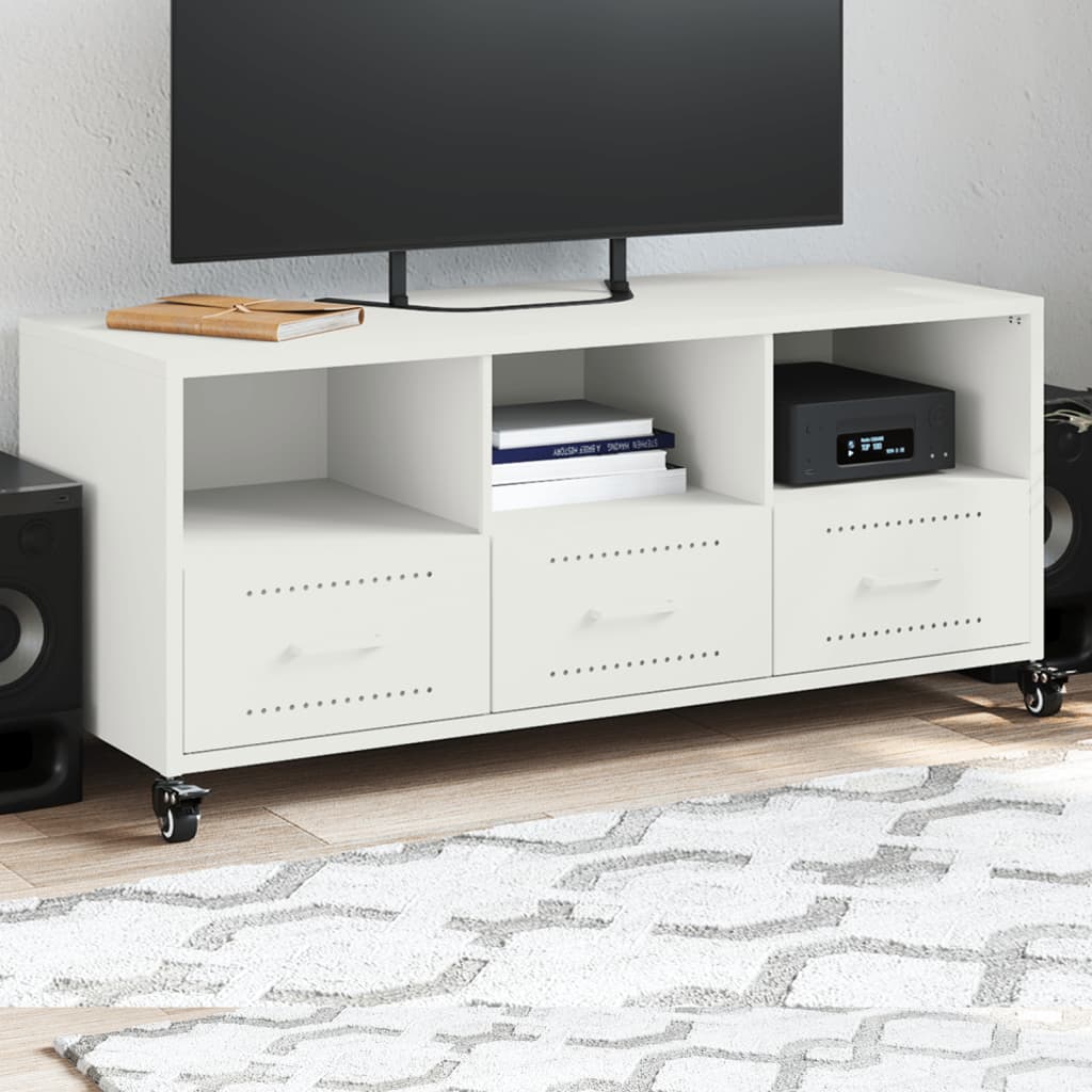 Mobile TV Bianco 100,5x39x43,5 cm in Acciaio Laminato a Freddo