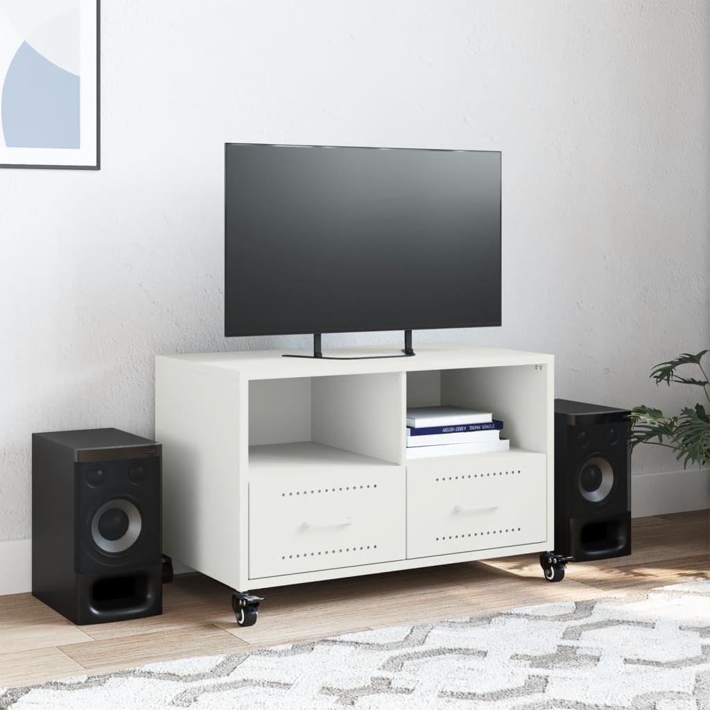 Mobile TV Bianco 68x39x43,5 cm in Acciaio Laminato a Freddo