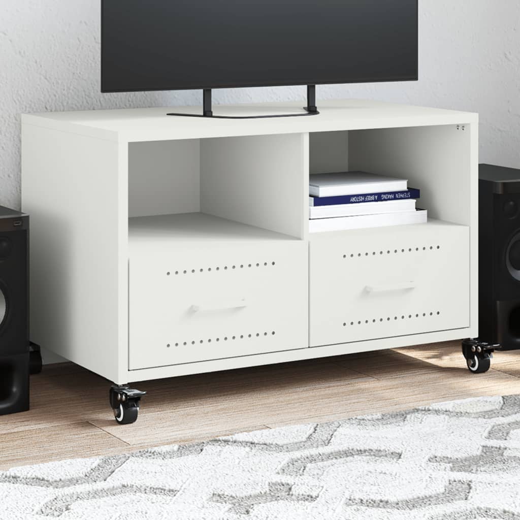 Mobile TV Bianco 68x39x43,5 cm in Acciaio Laminato a Freddo