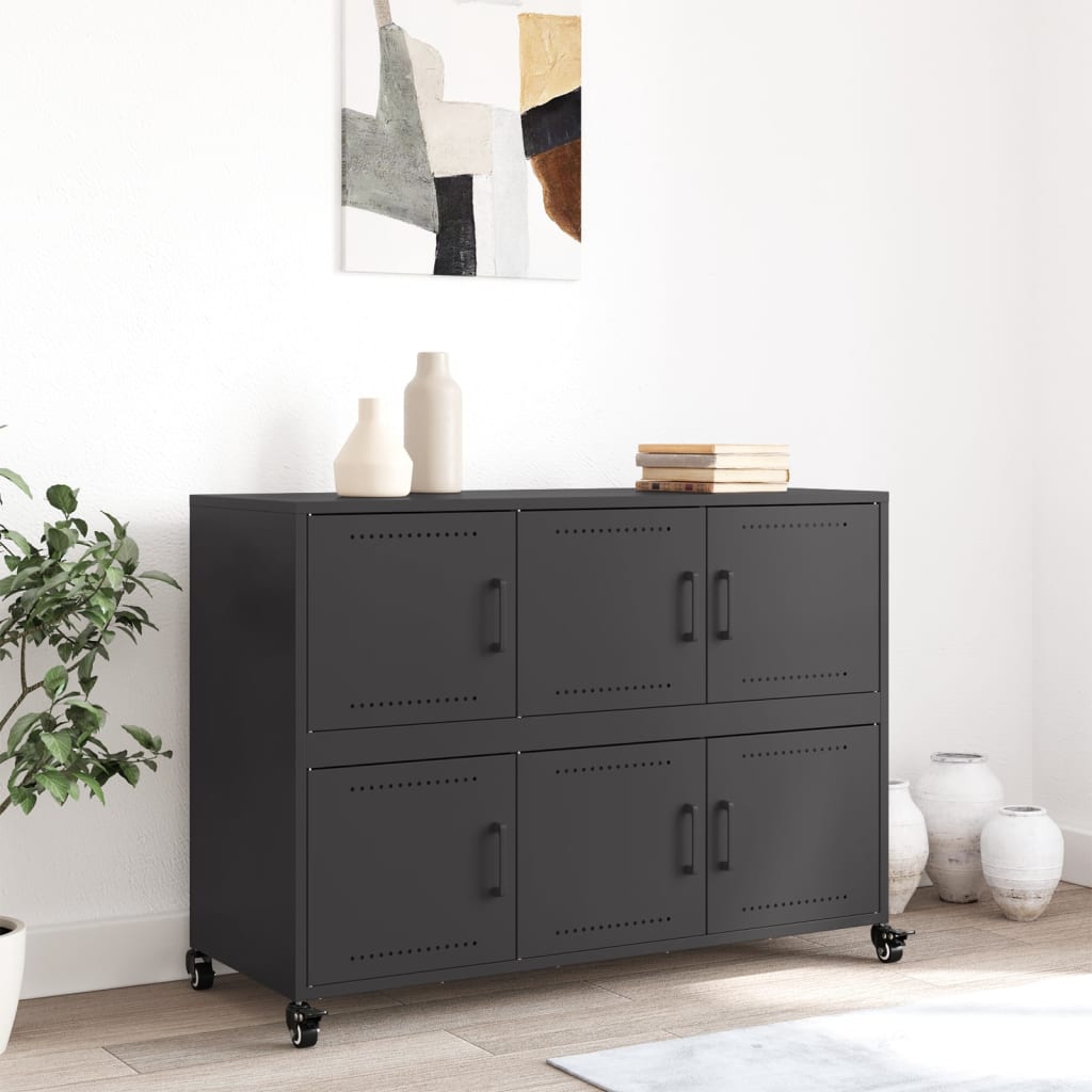 Credenza Nera 100,5x39x72 cm in Acciaio Laminato a Freddo