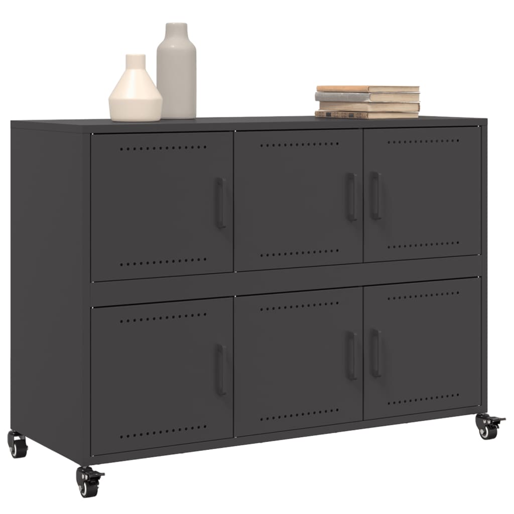Credenza Nera 100,5x39x72 cm in Acciaio Laminato a Freddo