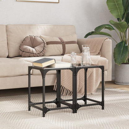 Tavolini da Salotto con Piano Vetro Nero 2pz 30x30x40cm Acciaio