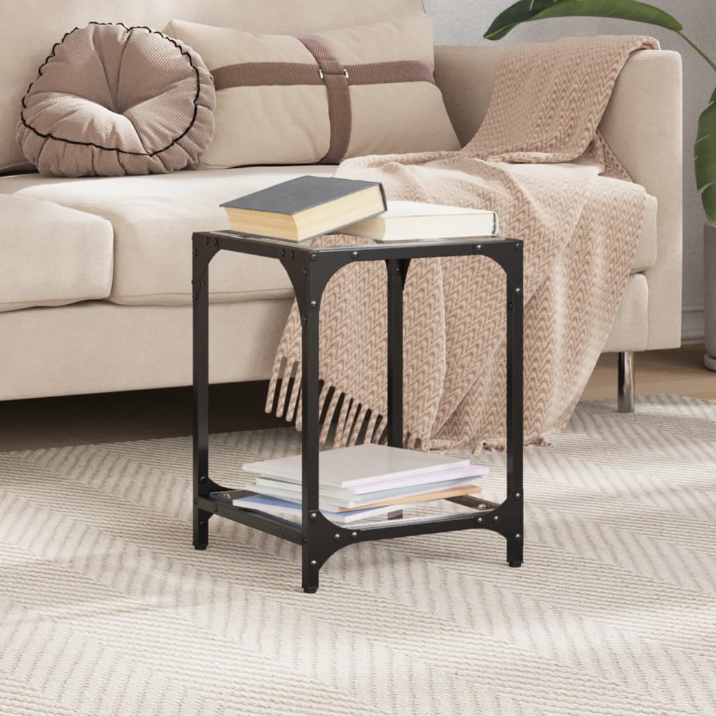 Tavolino Salotto con Piano Vetro Trasparente 30x30x40cm Acciaio