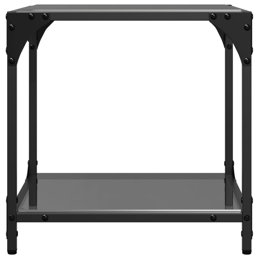 Tavolini da Salotto con Piano Vetro Nero 2pz 40x40x40cm Acciaio