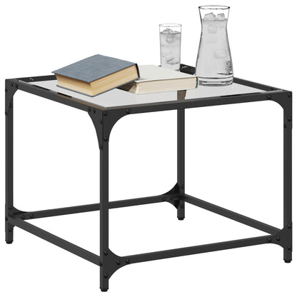 Tavolini con Piano in Vetro Trasparente 2 pz 50x50x40cm Acciaio