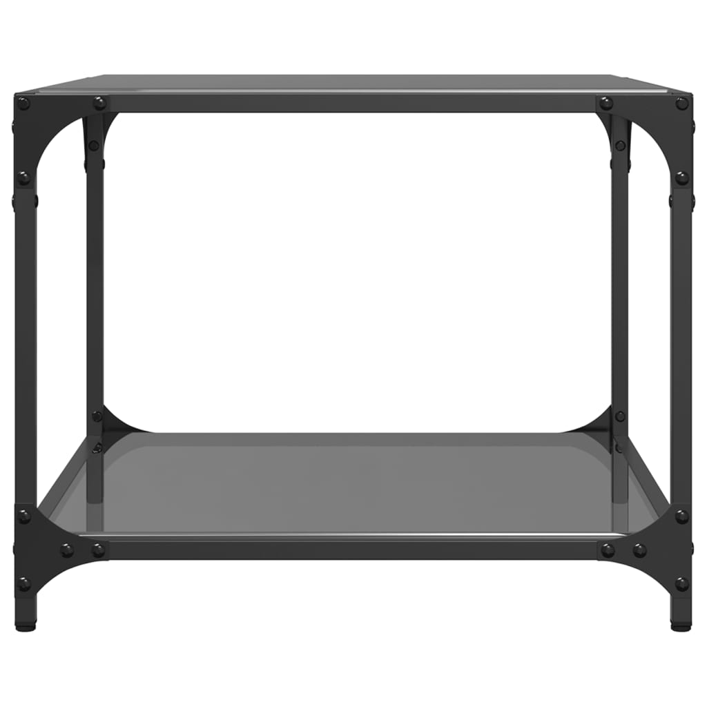 Tavolino con Piano in Vetro Nero 50x50x40 cm Acciaio