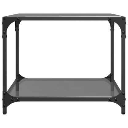 Tavolino con Piano in Vetro Nero 50x50x40 cm Acciaio