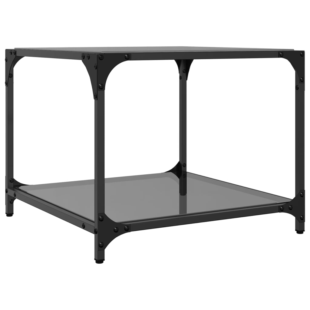 Tavolini da Salotto con Piano Vetro Nero 2pz 50x50x40cm Acciaio