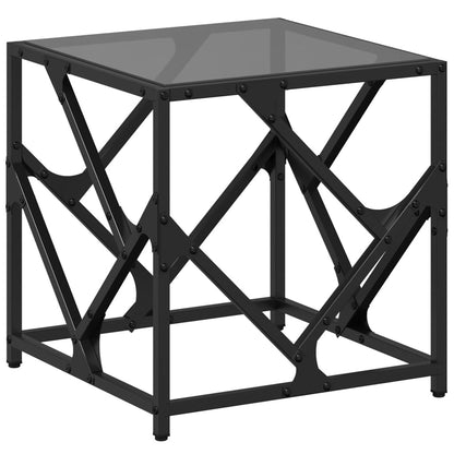 Tavolino con Piano in Vetro Nero 40x40x41 cm Acciaio